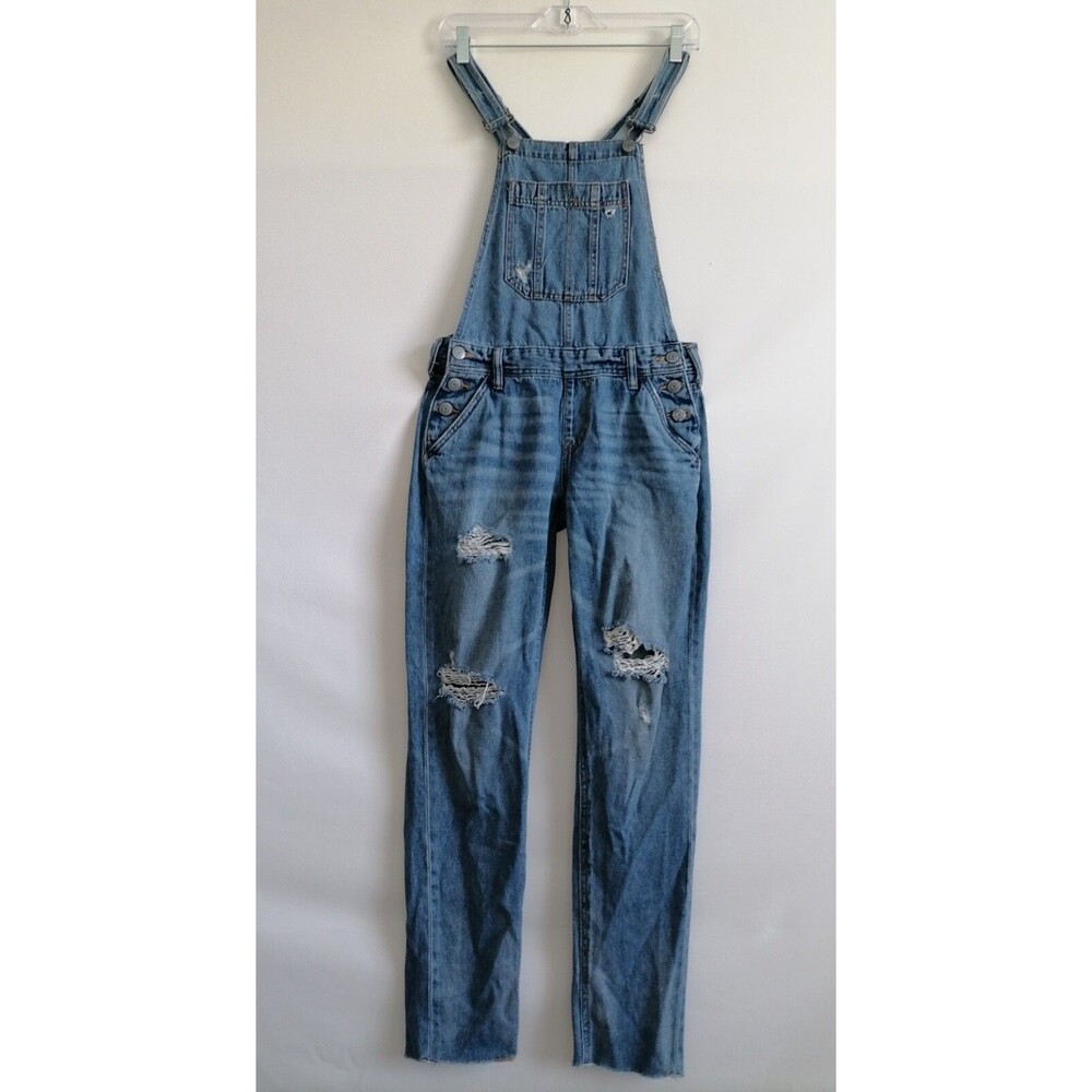 Aero Women's Blue Straight Leg Distressed Denim Streetwear Overall Size XS